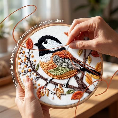 Huacan Embroidery Kit for Beginners Adults Includes Stamped Bird Pattern, Hoop, Color Threads,Tools,Easy to Follow Instruction