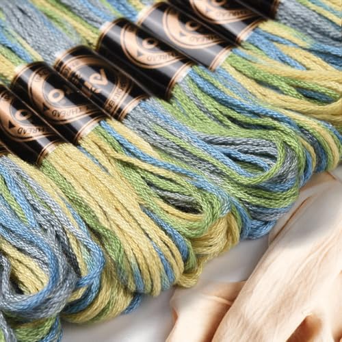 10 Skeins 6 Strands Green Variegated Embroidery Floss Polyester Gradient Cross Stitch Thread Friendship Bracelets Yarn Threads String Bulk for Hand Sewing Jewelry Crafts Bracelet Crochet Diy - color: Light Sea Green