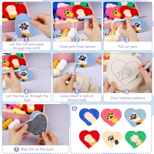 AIRDEA Punch Needle Drink Coasters Kit,Casual Punch Needle Embroidery Complete Kits for Beginner 3.29x3.29 Inches,Included All Accessories,DIY Car Coasters (Box-red Blue Beige) - color: Box-red blue beige