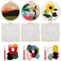 Allazone 3 Set Punch Needle Embroidery Kits With Fabric, Yarns and Sewing Needles for Adults Beginner (Coconut Tree) - color: coconut tree