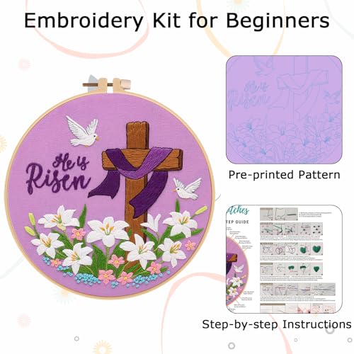 Nuberlic Lily Pattern Embroidery Kits for Beginner Adults - color: Easter