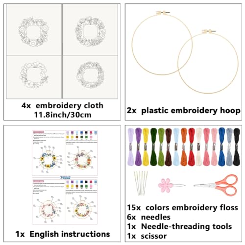 ORIGACH 4 Pack Floral Frame Embroidery Kits for Beginners - style: Floral Frame