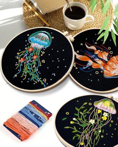 TINDTOP 5 Pack Embroidery Kit for Adult, Embroidery DIY Starter Kit - color: Jellyfish