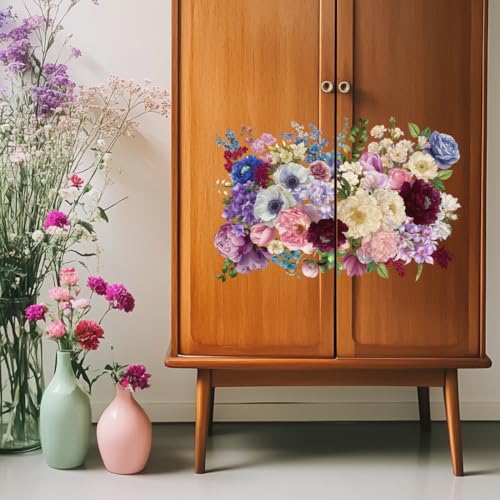 6 Sheets Watercolor Flower Rub on Transfers for Furniture Vivid Roses Decor Transfer Stickers Waterproof Colorful Furniture Iod Transfers for Scrapbooking Wood DIY Home Decor 6"x12" - style: Modern Style Flowers