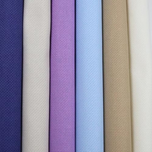 KCS 6 pc of 15" x 18" (38cmx45cm) Counted Cotton Aida Cloth Cross Stitch Fabric Rolled Box (18CT-C) - color: 18ct-c