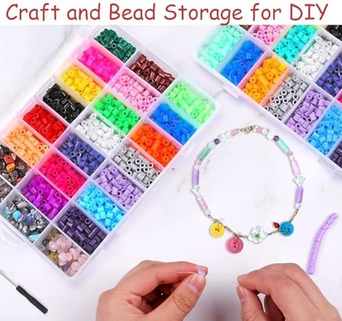 36-Grid Bead and Tackle Box Organizer, Adjustable Dividers, 3 Pack - color: Clear-3pack-108 Grids