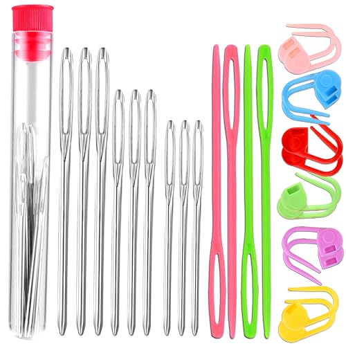 Orrdice 26 Pcs Sewing Knitting Kits, 9 Pcs Large-Eye Blunt Yarn Needles, 4 Pcs Plastic Weaving Needles,12 Pcs Colorful Knitting Crochet Locking Counter Stitch Needle, Suitable for Crochet Project - color: 26 PCS