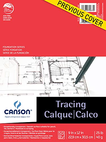 Canson Foundation Tracing Paper Pad for Ink, Pencil and Markers, Fold Over, 25 Pound, 9 x 12 Inch, 50 Sheets