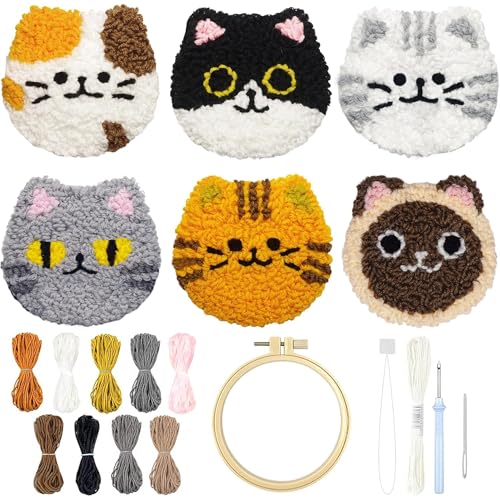 Morledoa Punch Needle Coasters Kit, Cat Punch Needle Kits Adults Beginner