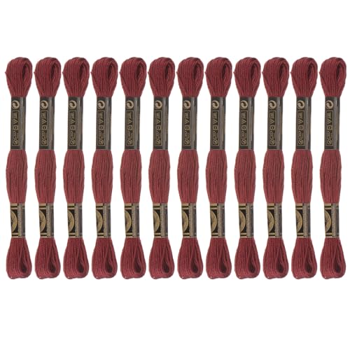 HARFINGTON 12 Skeins Embroidery Floss 8m Each Egyptian Long Fiber Cotton Cross Stitch Thread 26S/2x6 for Embroidery Projects Bracelet, Dark Red - color: Dark Red