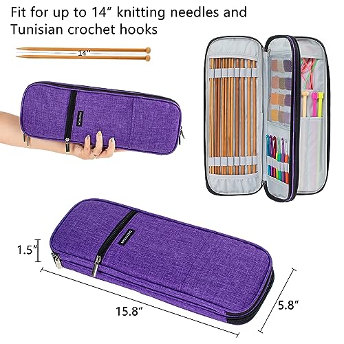 MYBAGZING Knitting Needle Case 14" Organizer for Straight &Circular Needles - color: Purple, size: Fits up to 14 inches