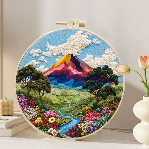 Hzkokon 2 Pack Embroidery Kit for Beginners Adults Cross Stitch Kits Hand Embroidery Kit Includes Stamped Flower Pattern, Hoop, Color Threads,Tools & Follow Instruction - color: volcano