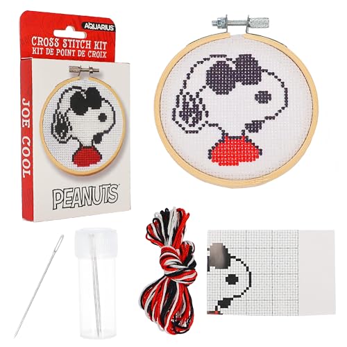 AQUARIUS Peanuts Joe Cool Small Cross Stitch Embroidery Kit for Beginners