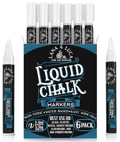 LANA & LUCA White Liquid Chalk Marker Pens - 6mm and 3mm, 3 of each - size: 6 Count (Pack of 1)