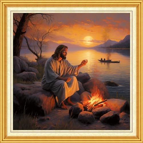 DMCVIVR Stamped Cross Stitch Kits for Beginners Adults Needlepoint Kits for Beginners Embroidery Kits for Adults Crossstitch Kit for Beginners 11CT-Jesus Sunset 18x18 inch - color: ArtKits06