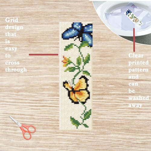 FREEBLOSS 6 Set Butterfly Cross Stitch Bookmark Kit Stamped Cross Stitch Kit Stamped Embroidery Bookmark with Instruction Cross Stitch Kits for Adults DIY Bookmark Kit 8.66''x3.14'' - style: Butterfly