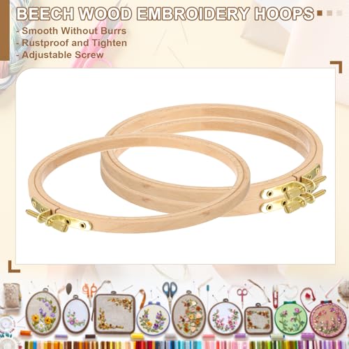 PATIKIL 4 Inch Beech Wood Embroidery Hoops, Circle Cross Stitch Hoop Frames Arc Side Embroidery Hoop Ring with Adjustment Brass Screw for Sewing, Needlework, DIY Craft Decoration - size: 4 Inch