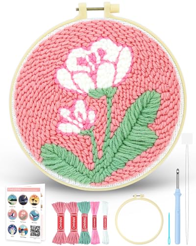 FIVEIZERO Yarn Punch Needle Craft Kit for Beginners,Flower Needle Punch Kit - color: Flower