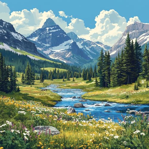 Moohue 14ct Counted Cross Stitch Kits for Adults Mountains River Flowers Printed Stamped Cross Stitch Patterns Kits Cross Stitch Supplies (Mountains River Flowers) - color: Mountains River Flowers