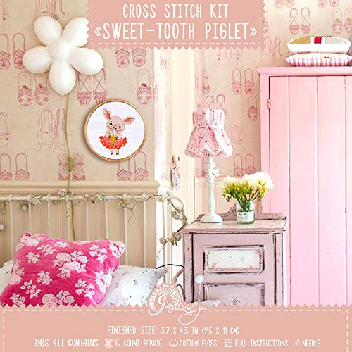 Povitrulya Counted Cross Stitch Kit 'Sweet Tooth' - DIY Embroidery Set - color: Piglet