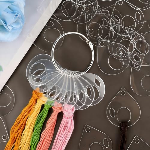 53 Pcs Clear Acrylic Embroidery Floss Drops,Hinged Ring Thread Bobbins for Cross Stitch Sewing,Organizers for Thread Storage DIY Craft Supplies(Style A) - size: Size A
