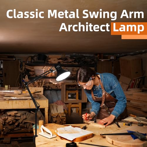 Black Desk Lamp with Clamp, Extra-Tall Adjustable Metal Swing Arm, 3000K - color: Black, size: 3000K Warm Light-Extra Long Swing Arm