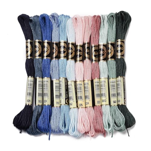 Embroidery Floss Rainbow Color 12 Skeins Per Pack Cross Stitch Threads Friendship Bracelets Floss Crafts Floss, Ocean Color Series - color: Ocean Color Series