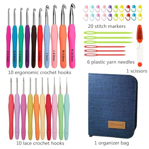 Yarniss 20 Size Crochet Hooks 0.5mm-10mm,Ergonomic Hook for Arthritic Hand - size: 20 Size (0.5~10.0mm)