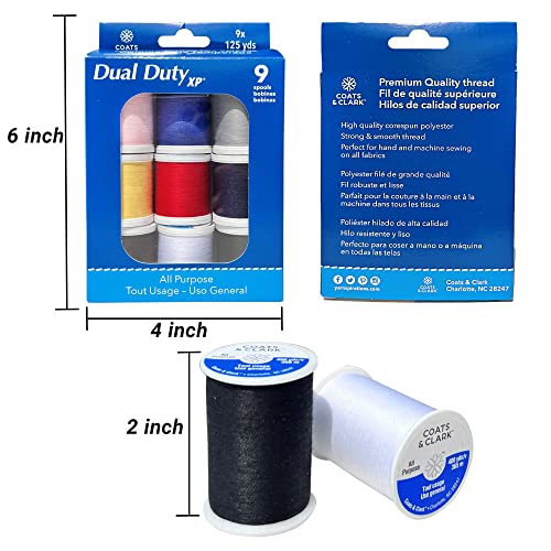 Coats&Clark Threads 9 Bobbins,125 Y Bundle with Black/White Spools 400 Y