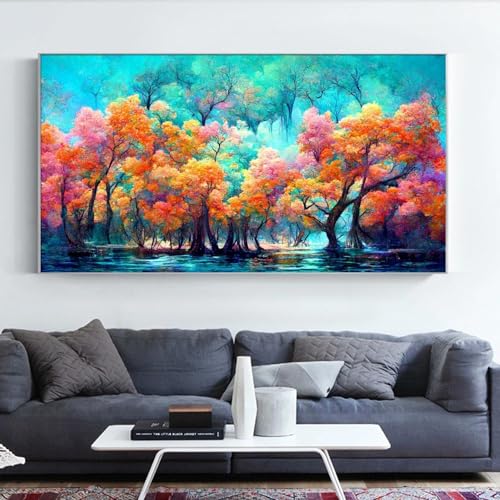 JATOK Diamond Painting Kit for Adults, Fantasy Forest, 27.5 x 15.7 in - color: Plum