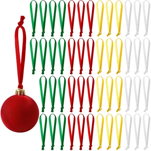 JUNEBRUSHS 120Pcs Velvet Christmas Ornament Ribbon Hangers, Hand Tied Christmas String Ribbon Loops for Ornament Hanging Tree Hanging Decorations,Gold Silver Red Green - color: Gold Silver Red Green