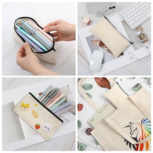 Phicorn Small Canvas Zipper Pouches, 6-Pack, 8 x 4.2 in, Cotton Lined