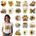 20 PCS Sunflower Heat Transfer Vinyl Stickers - Western Cowgirl/Truck/Butterfly/Cross Design Iron On Patches, Durable PU Vinyl Heat Transfer Decals for T-Shirts, DIY Clothing/Accessories/Bags/Hats