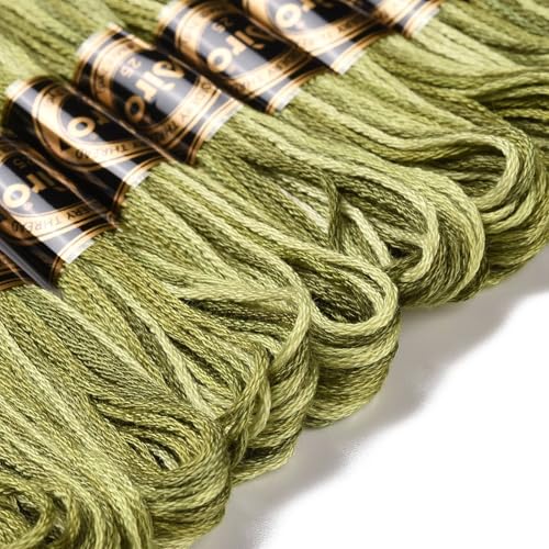 10 Skeins Olive Drab 0.5mm 6-Ply Polyester Embroidery Floss Cross Stitch Threads Segment Dyed Gradient for DIY Craft Hand Sewing Knitting DIY Crafts Jewelry Making 8.75 Yards(8m)/Skein - color: Olive Drab
