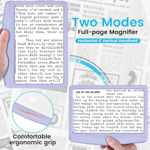 Rechargeable 5X Magnifying Glass for Reading, Large Bright Full Page Magnifier with Light, Handheld LED Dimmable Lighted, Lightweight Book Magnifier for Reading Small Prints Seniors - Purple - color: Purple