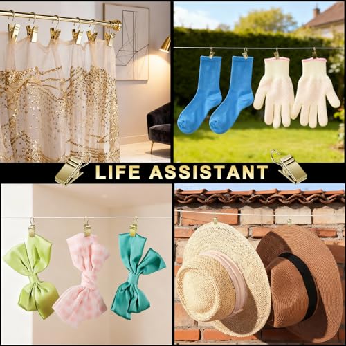 Teenitor 100 Pack Gold Curtain Clips Curtain Hooks, Stainless Steel Small Clips for Hanging Curtains, Outdoor String Lights, Art Craft Display, Gold - color: Gold