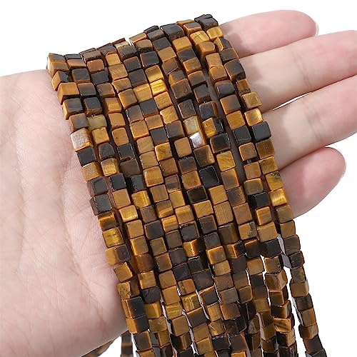 BEADIA Natural Yellow Tiger Eye Square Stone Beads 4x4mm 85pcs Cube Loose Semi Gemstone Beads for Jewelry Making Design - color: Yellow Tiger Eye