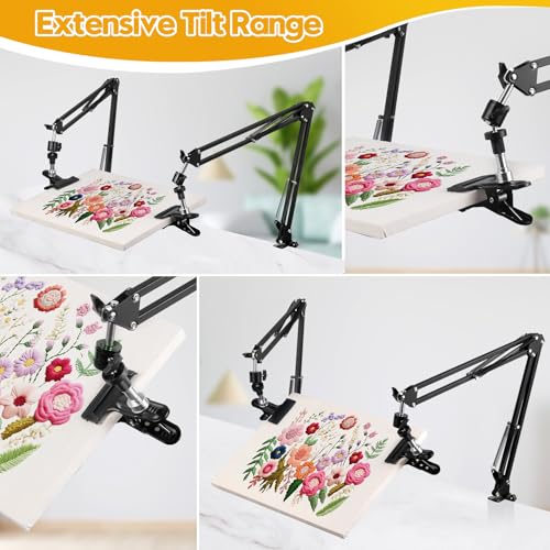 2 Sets Adjustable Embroidery Hoop Stand,Cross Stitch Hoop Holder with 360° Rotation,3-in-1 Hoop/Tablet/Phone Stand Hand Free,Needlepoint Hoop Stand,Cross Stitch Stand Suitable for Embroidery Hoops - style: 2PC-Black