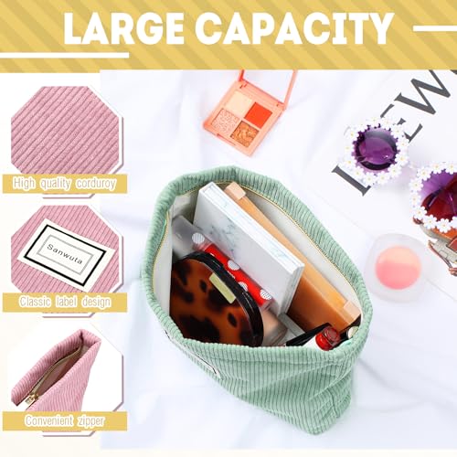 Sanwuta 4 Pack Velvet Corduroy Makeup Bag Zipper Pouch,Macaron Series,Plaid - color: Macaron Series
