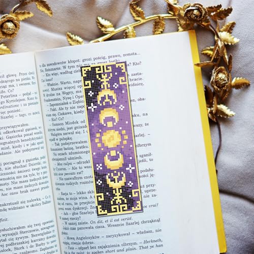FREEBLOSS 6 Set Cross Stitch Bookmark Kits 8"x2.4" Butterfly Moon Phases - style: Lunar phase