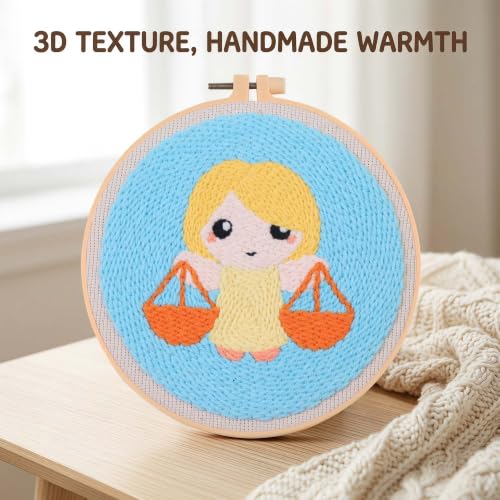Harimau Punch Needle Kit Twelve Zodiac Signs Pattern,1Pc Embroidery Hoop, Essential Punch Needle Supplies,Ideal Punch Art for Beginners,DIY Adults Embroidery, Video Teaching - color: 65281