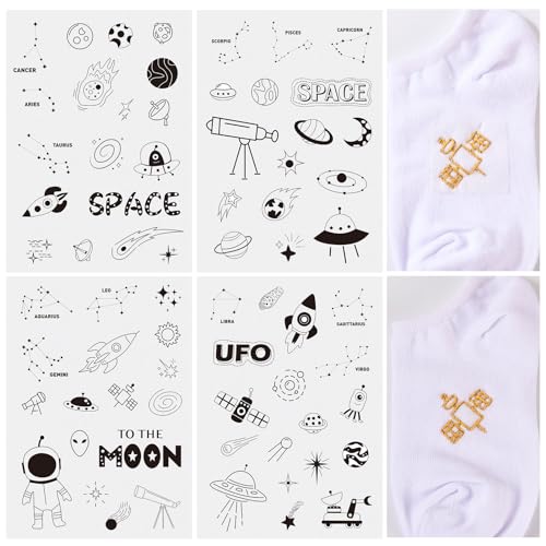 Craftdady Constellation Planets Water Soluble Stabilizer for Embroidery 60Pcs Fabric Universe Spaceship Hand Embroidery Paper Wash Away Sewing Patterns for Stitch Craft Supplies - color: Universe