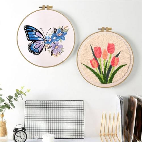 Esffaci Punch Needle Kit for Adults Beginner Starter Punch Embroidery Kit with Flower Tulip Pattern DIY Punch Stitch Supplies with Stamped Fabric Yarn Hoop Tool Instruction - color: Tulip
