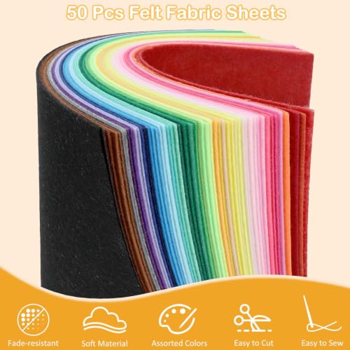 Thin Felt Fabric Sheets, Assorted Colors Stiff Felt Sheets for Crafts DIY Patchwork Sewing Projects Decoration (Stiff 50 Colors, 4" × 4") - color: Stiff 50 Colors, size: 4 x 4 inches