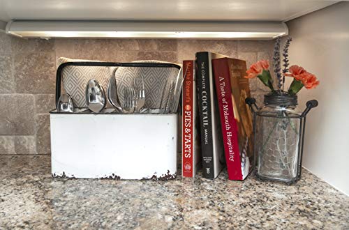 Creative Co-Op Metal Caddy with 6 Compartments, Handle, and Distressed Enamel Finish, White and Black - color: White and Black