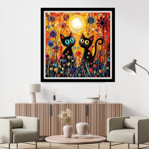 Fanxvivy Counted Cross Stitch Kits for Adults 11CT Unprinted Cross-Stitch Patterns Embroidery Kits Easy Cross Stitching Needlepoint Kits& Abstract Moon Cat 18x18 inch - color: DIY-craft41