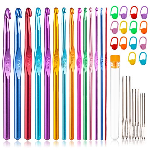 Vodiye 14 Sizes Crochet Hooks Set, 2.0-10.0mm, Metal Crochet Needles - size: 14 Size(2.0-10.0mm)