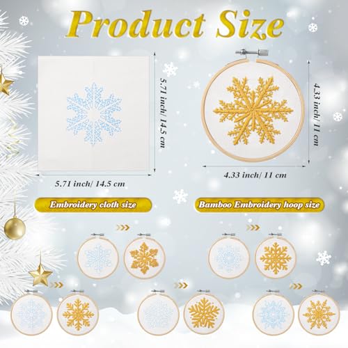 Roowest 6 Sets Christmas Embroidery Kits Snowflake Ornament DIY,Gold - color: Gold