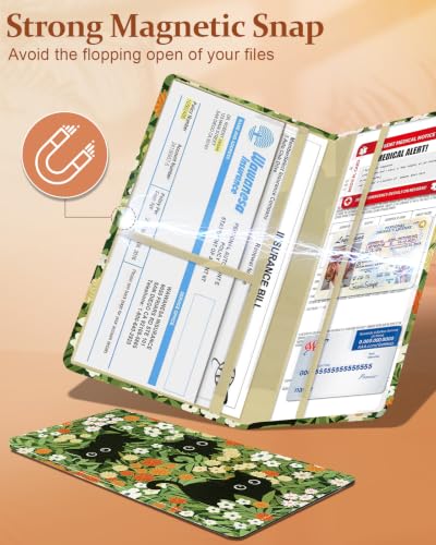 Slohif Car Registration and Insurance Holder with 2 Car Coasters, Elegant - color: Green Flower Cat