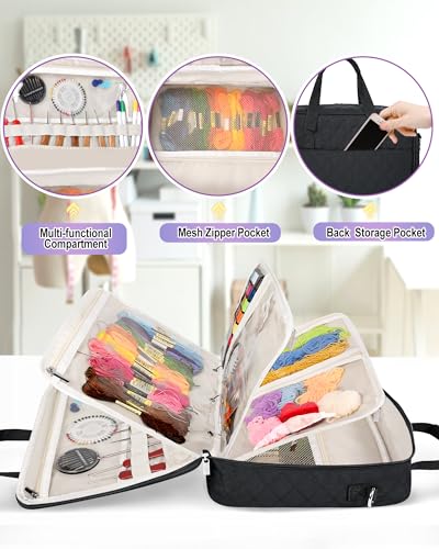Sewing Supplies Organizer Bag with Removable Binder, Black - color: Black